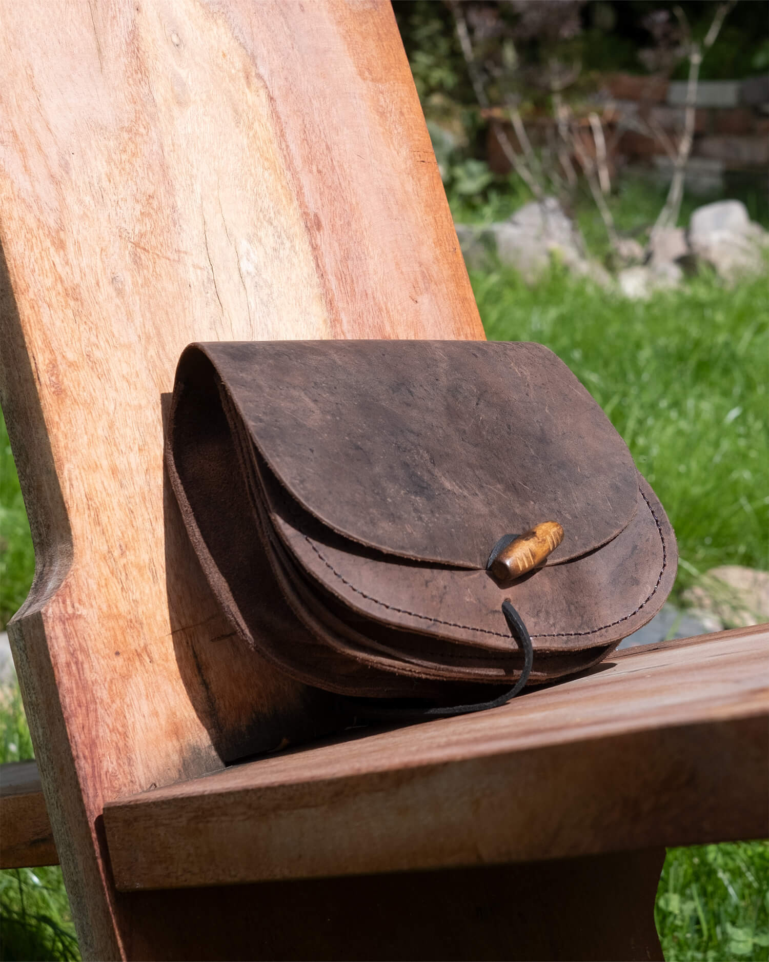 Double medieval leather bag model Hrothgar, brown color