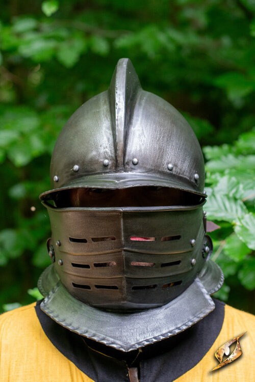 Burgundy Helmet with Visor in Blackened Steel