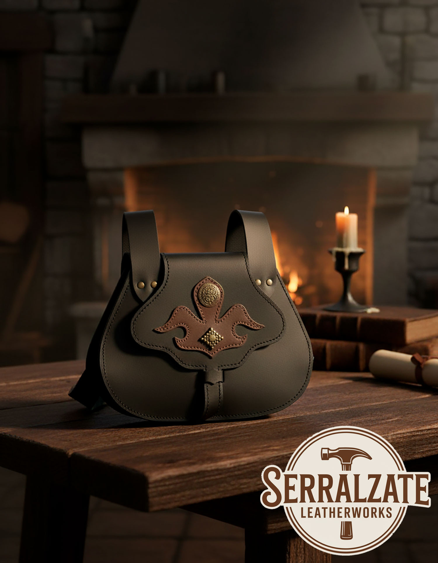 Medieval leather bag model Catalina, black