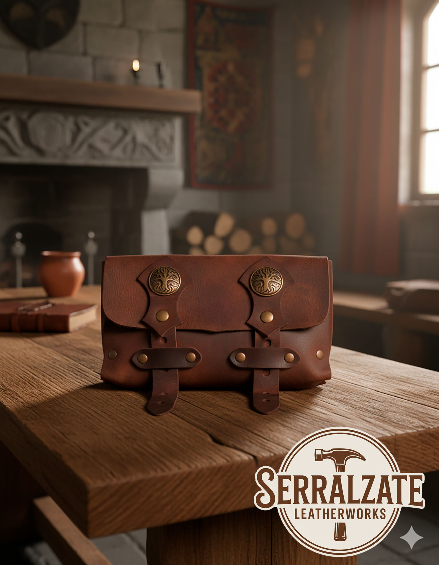 Medieval Tree of Life Bag with Double Closure - Brown