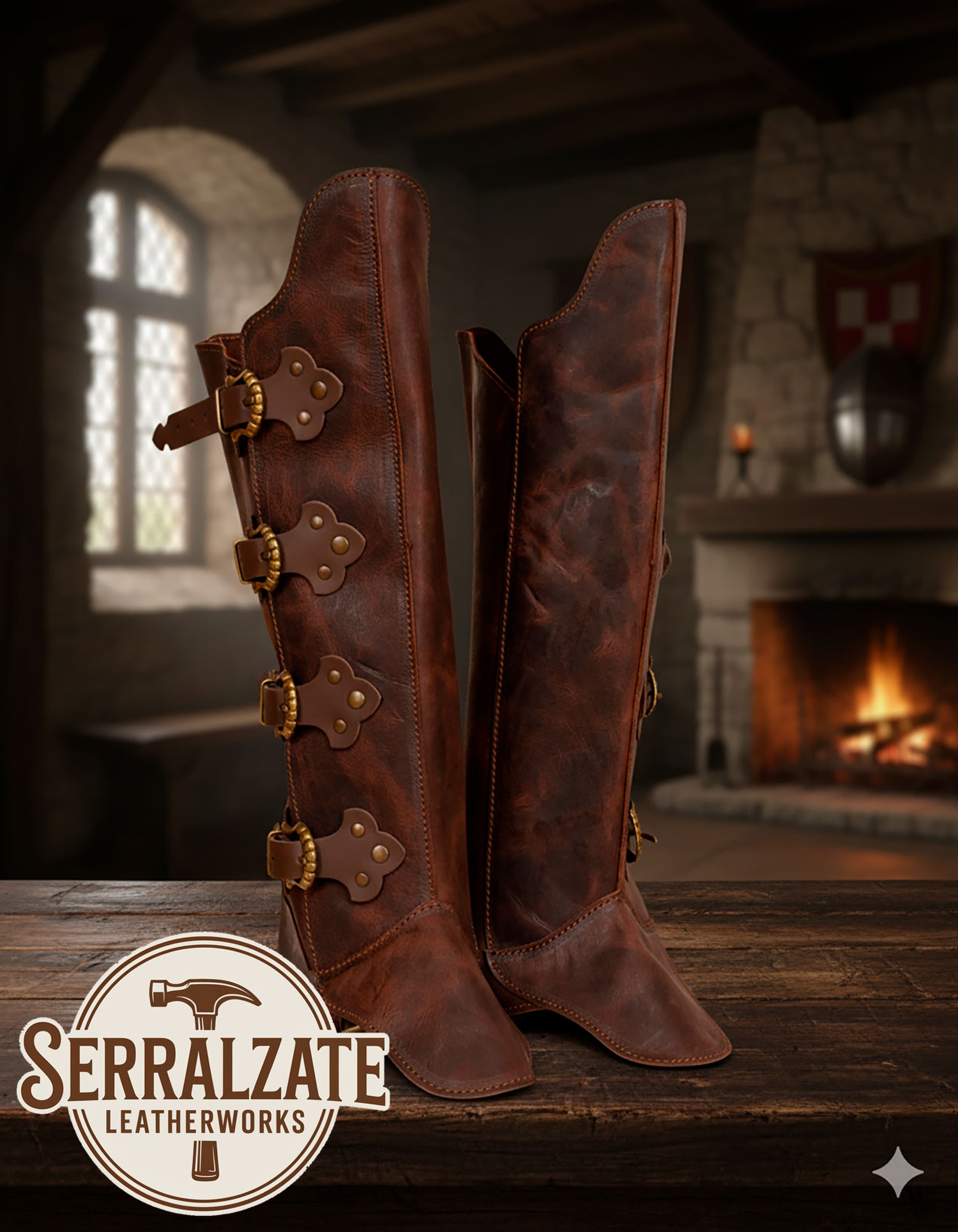 Medieval Leggings Sir William with 4 Buckles - Brown