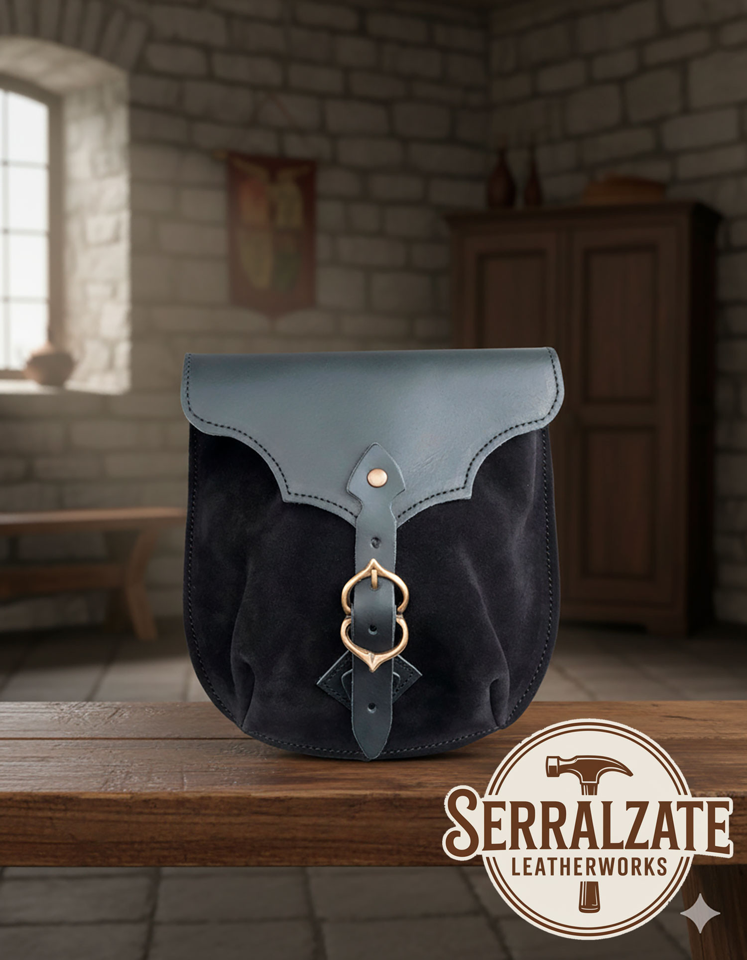 Medieval belt bag model Cándido, black color