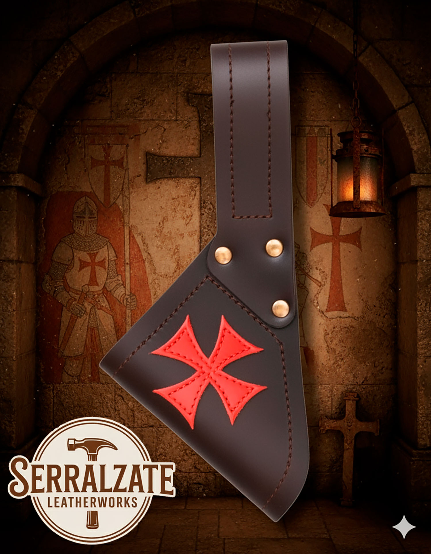 Crossed Leather Belt in Brown Leather: Unleash the Templar Spirit
