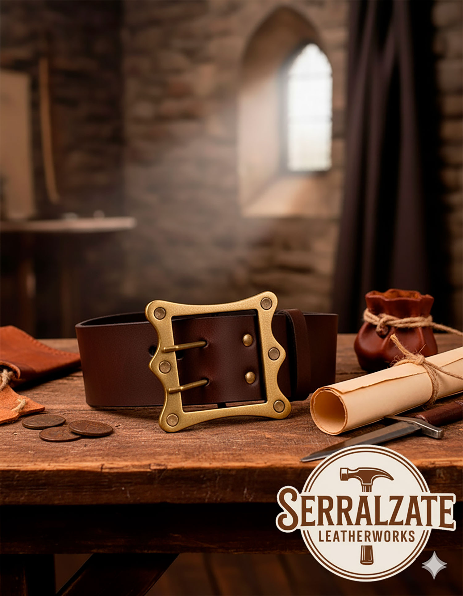 Wide medieval belt Ivo - Dark brown