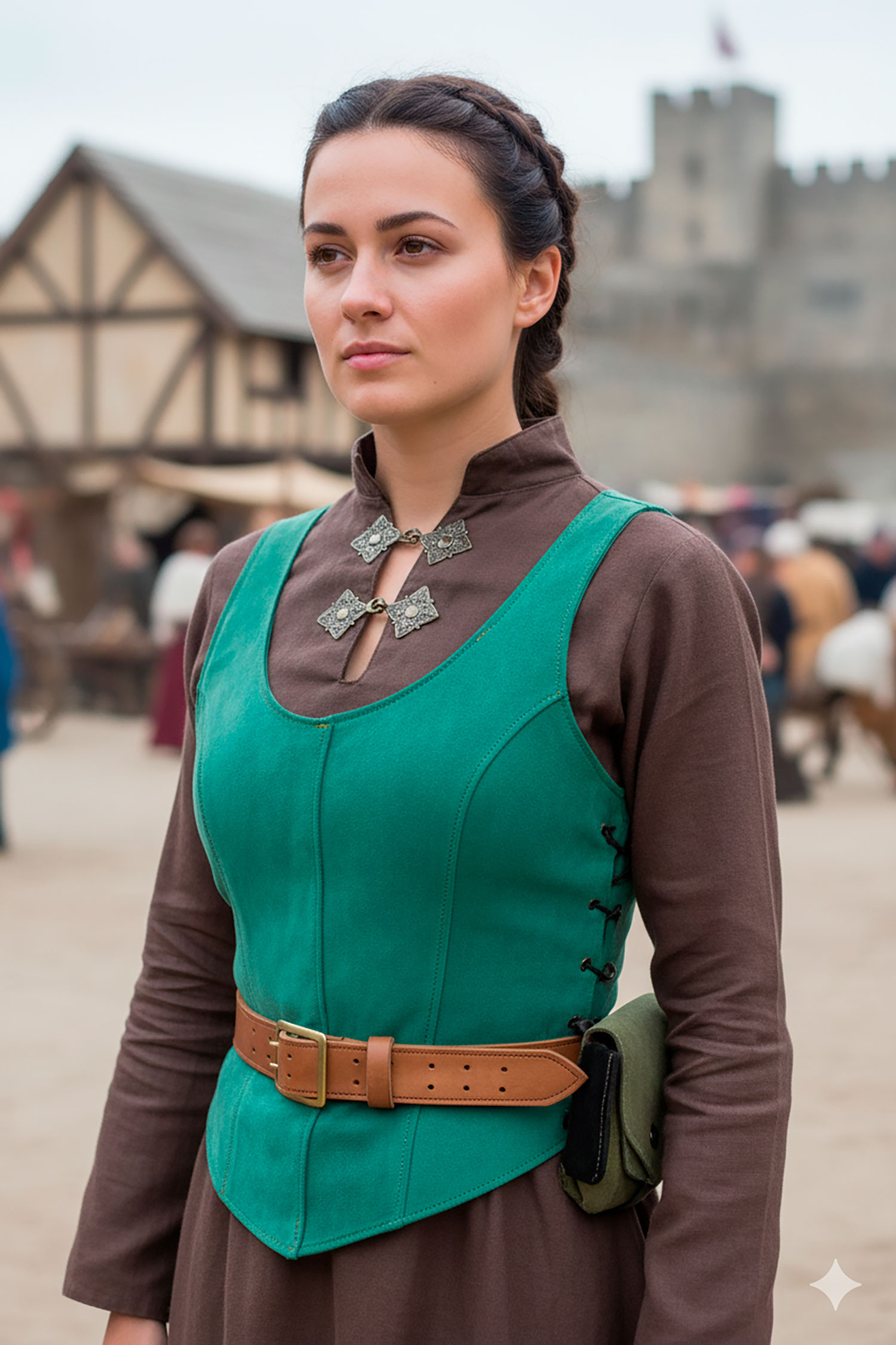 Medieval leather bodice model Granada - Green