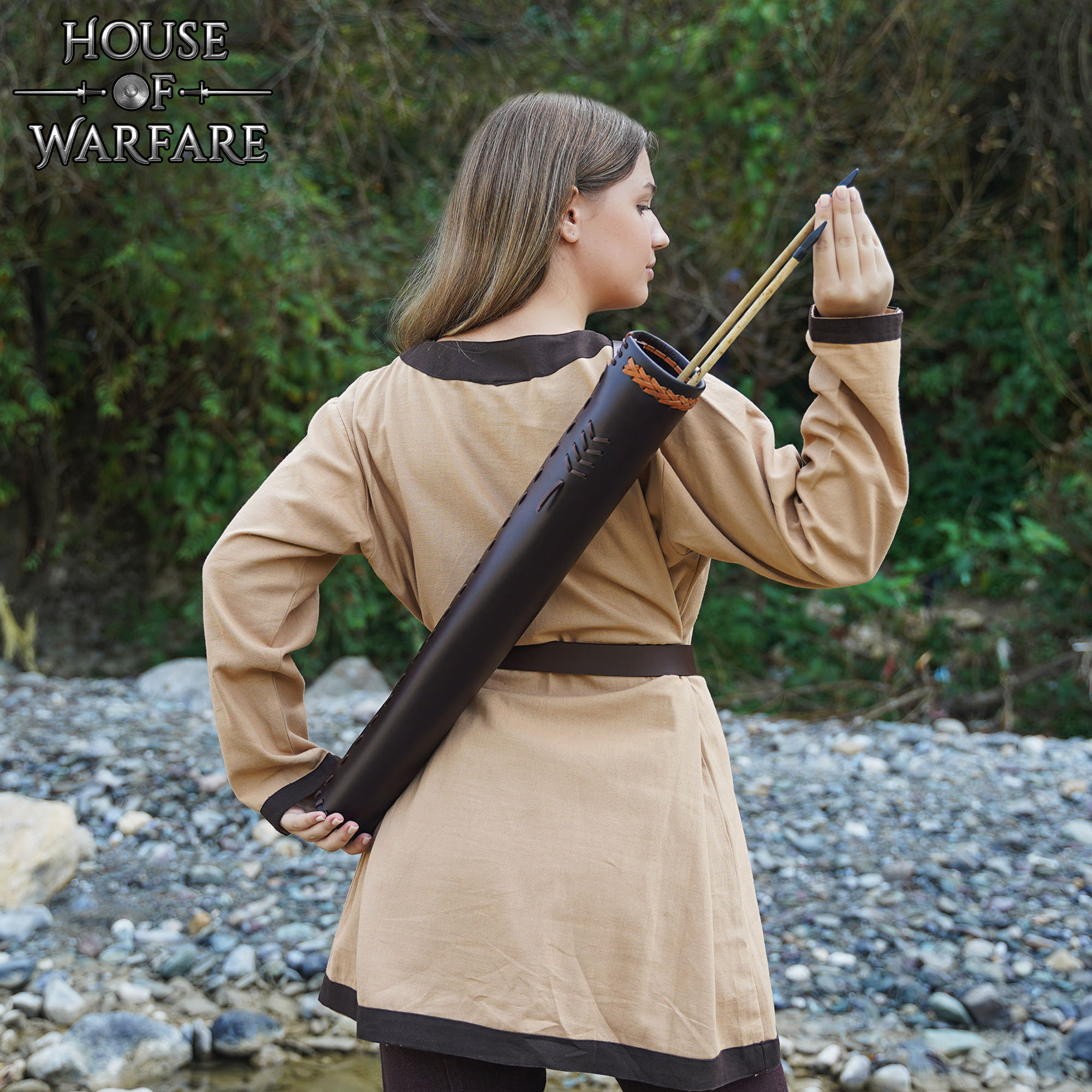 Medieval leather back quiver, brown color