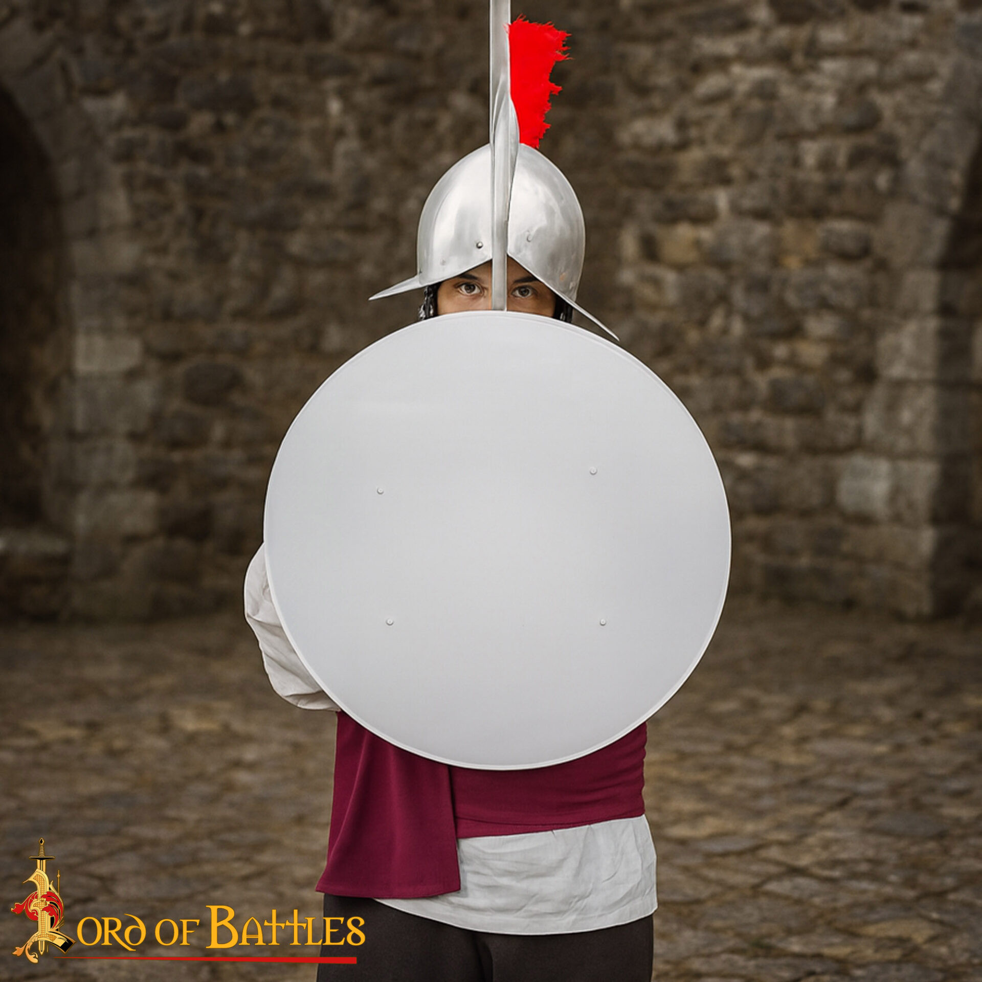 Medieval round shield customizable in white-colored steel