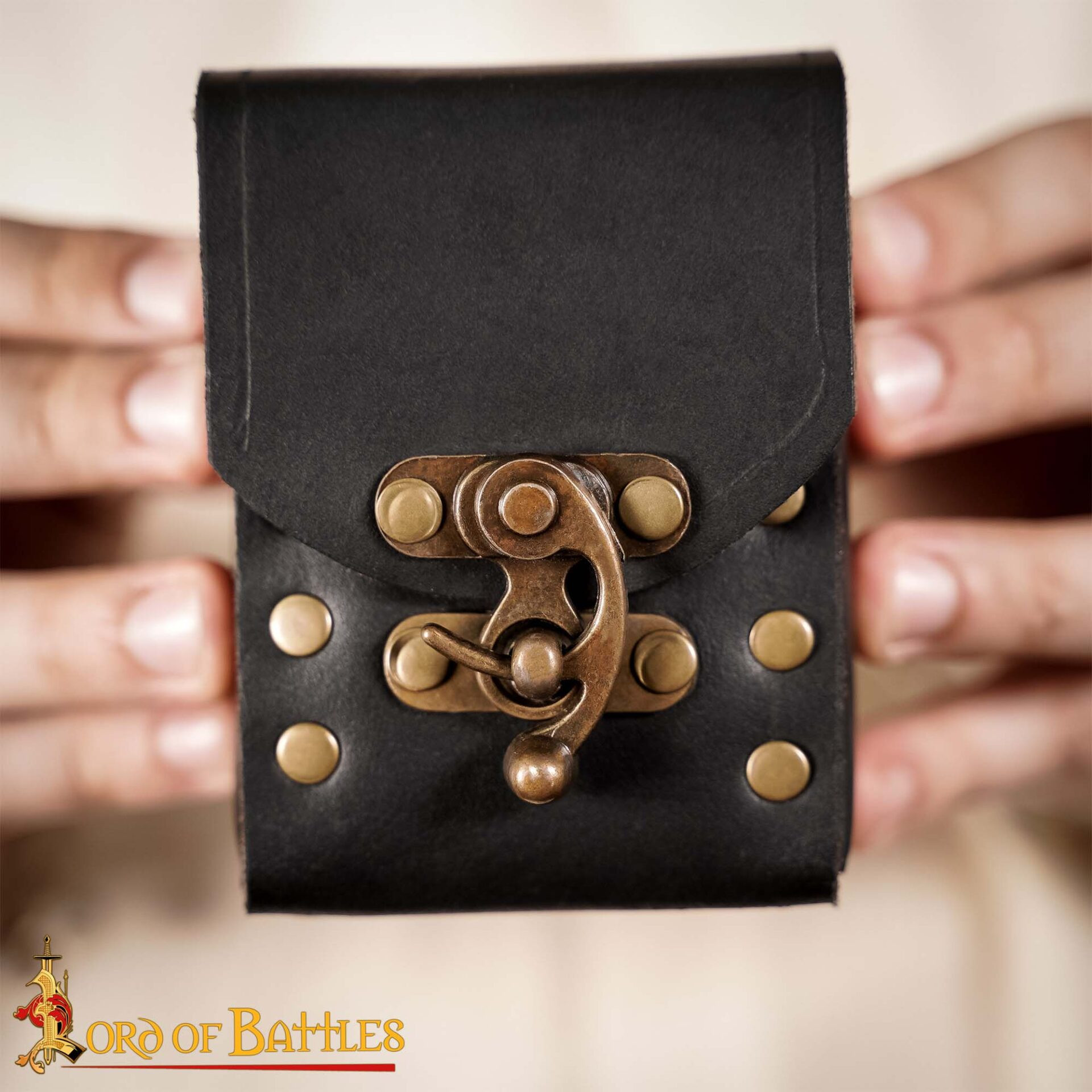 Small leather belt bag, black color