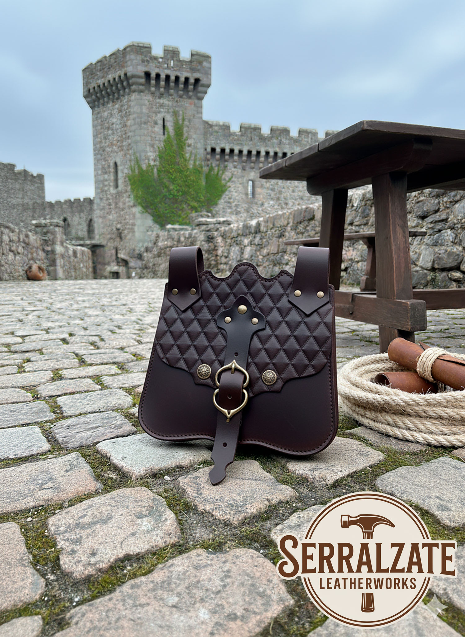 Medieval gentleman Percival belt bag, dark brown leather