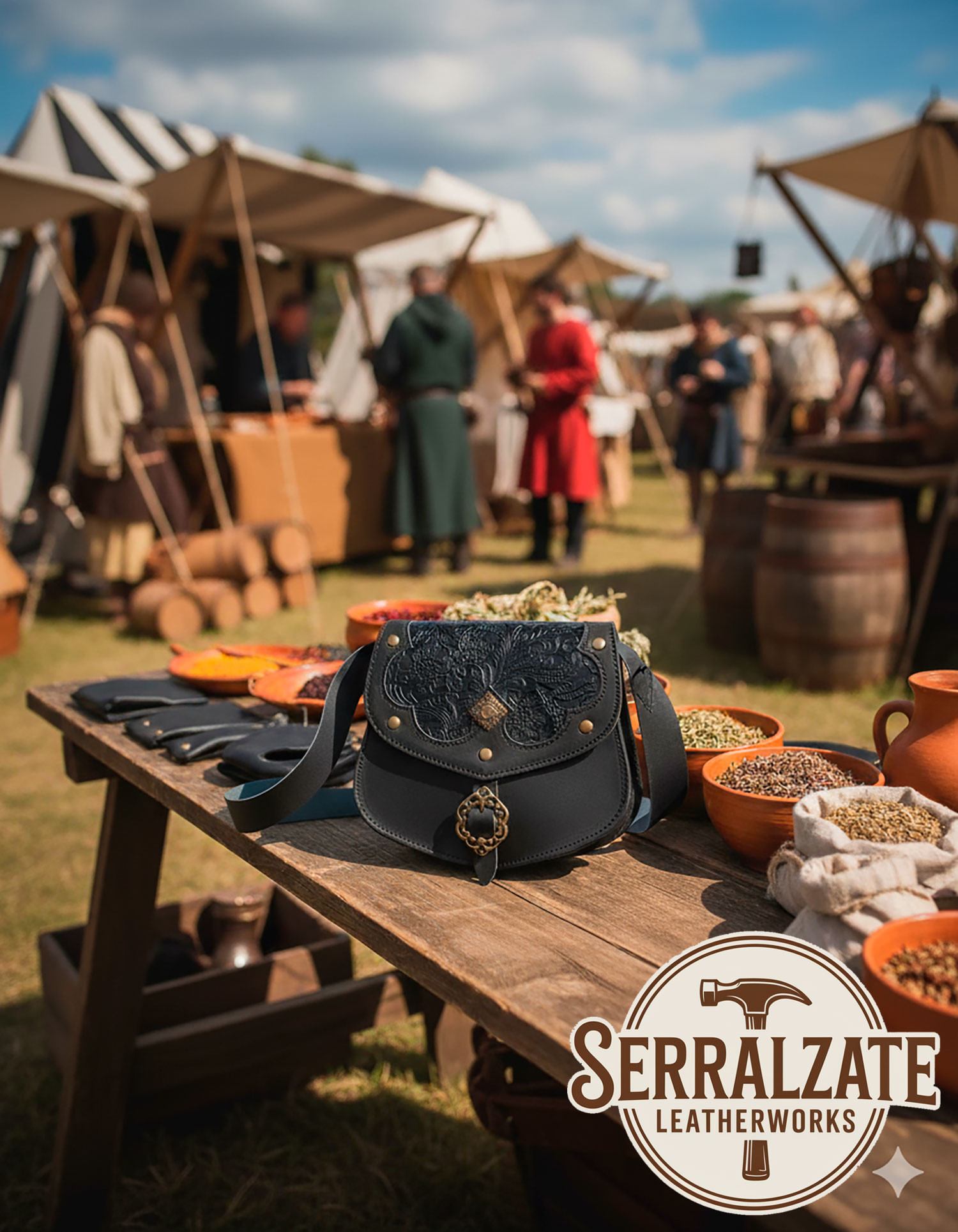 Medieval leather bag model Escudero, black