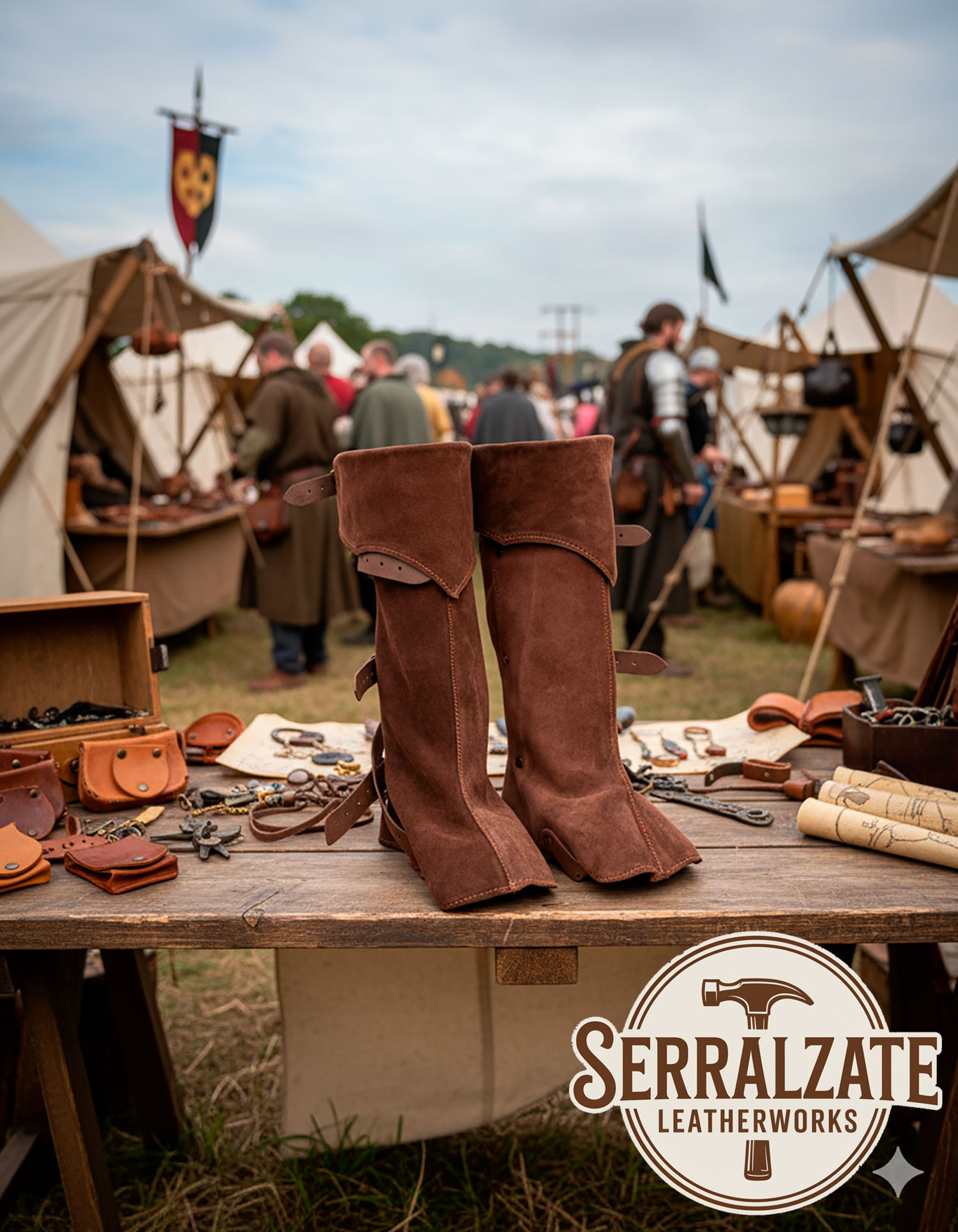 Medieval leather gaiters model Esteban, brown