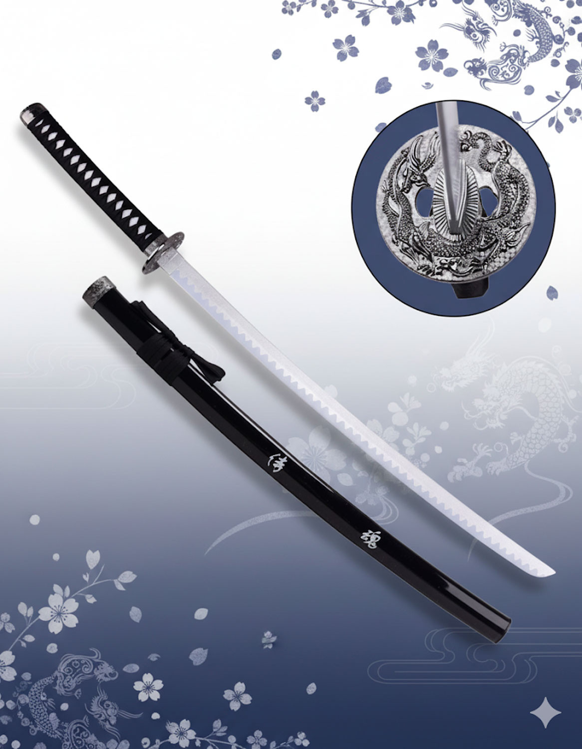 Decorative Katana with Chinese Dragon Tsuba, Bamboo Blade (103 cm.)