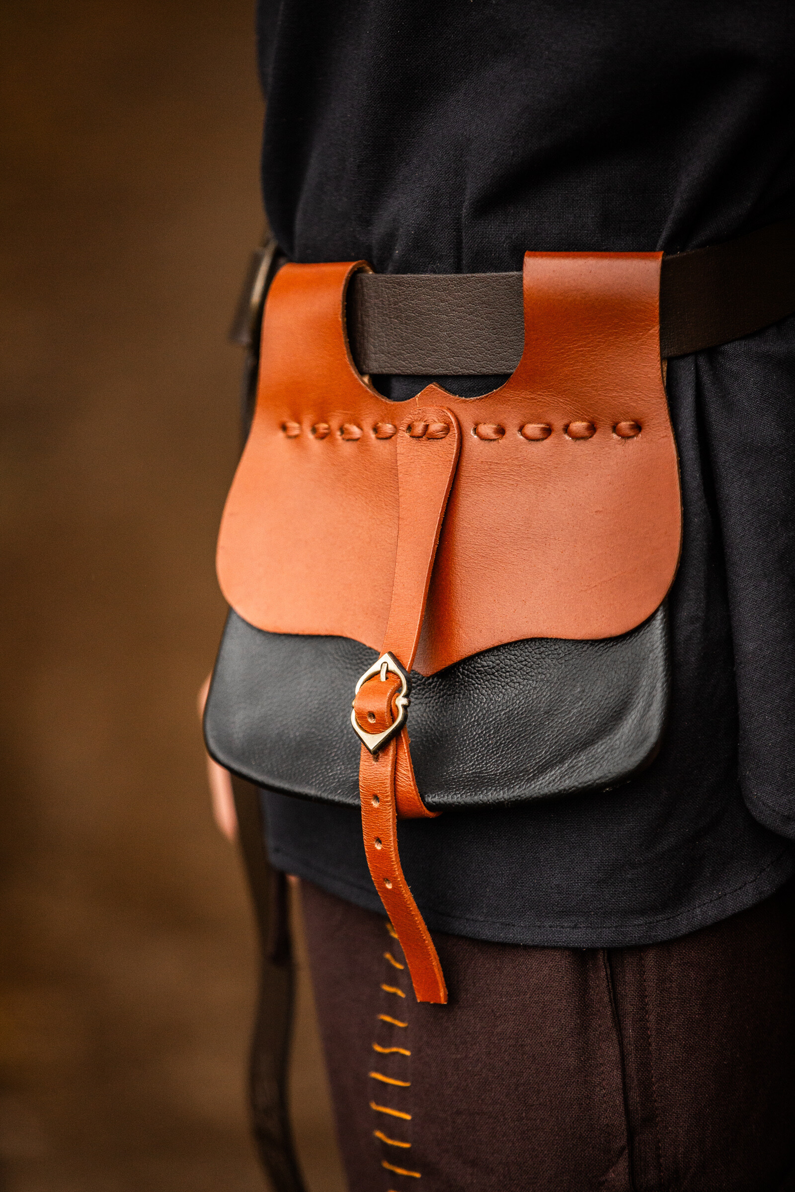 Medieval leather waist bag model Albrecht, brown/black color