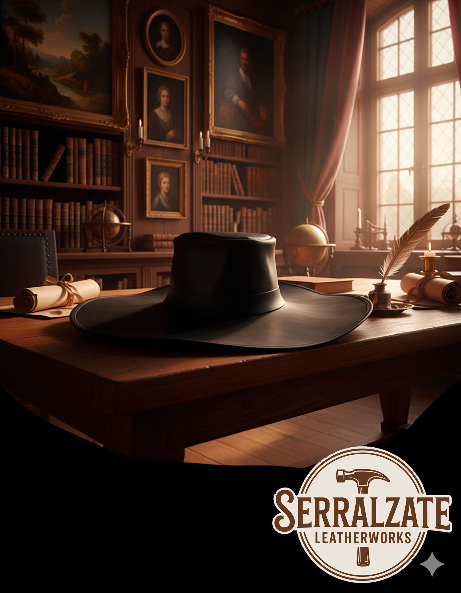 Medieval leather hat model Alatriste, brown color