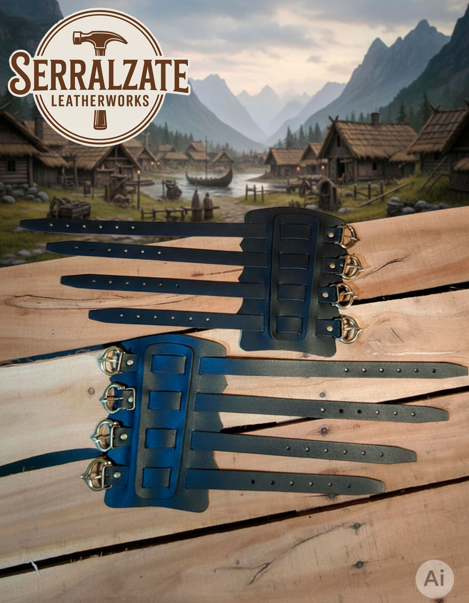Viking Bracelets Gunnar in Black Leather