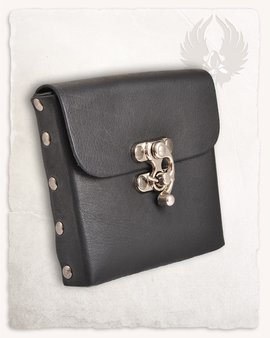 Medieval leather bag model Gero, black color