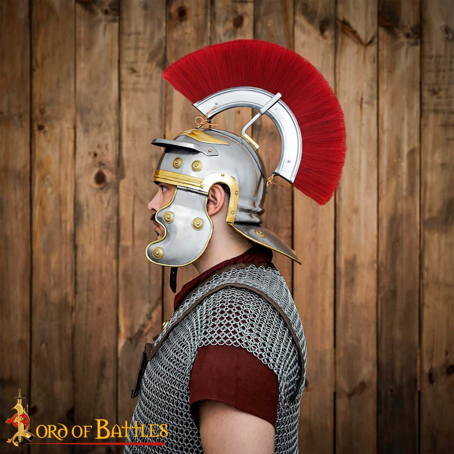 Gallic Imperial Roman Helmet in polished steel with crest