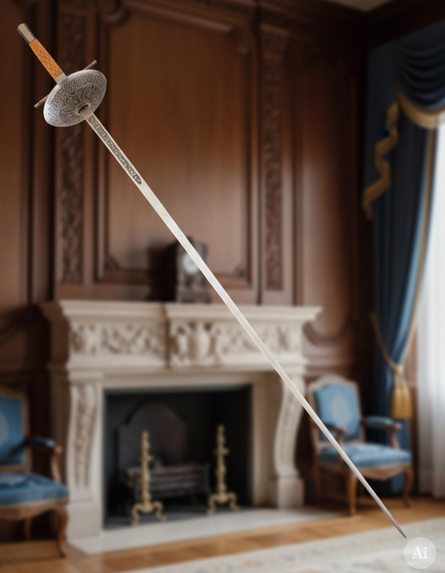 Decorative Spanish Florete, nickel-plated