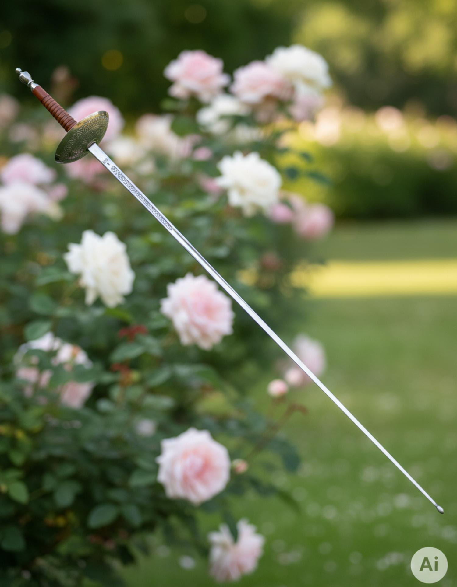 Decorative French Fencing Foil, Nickel Plated