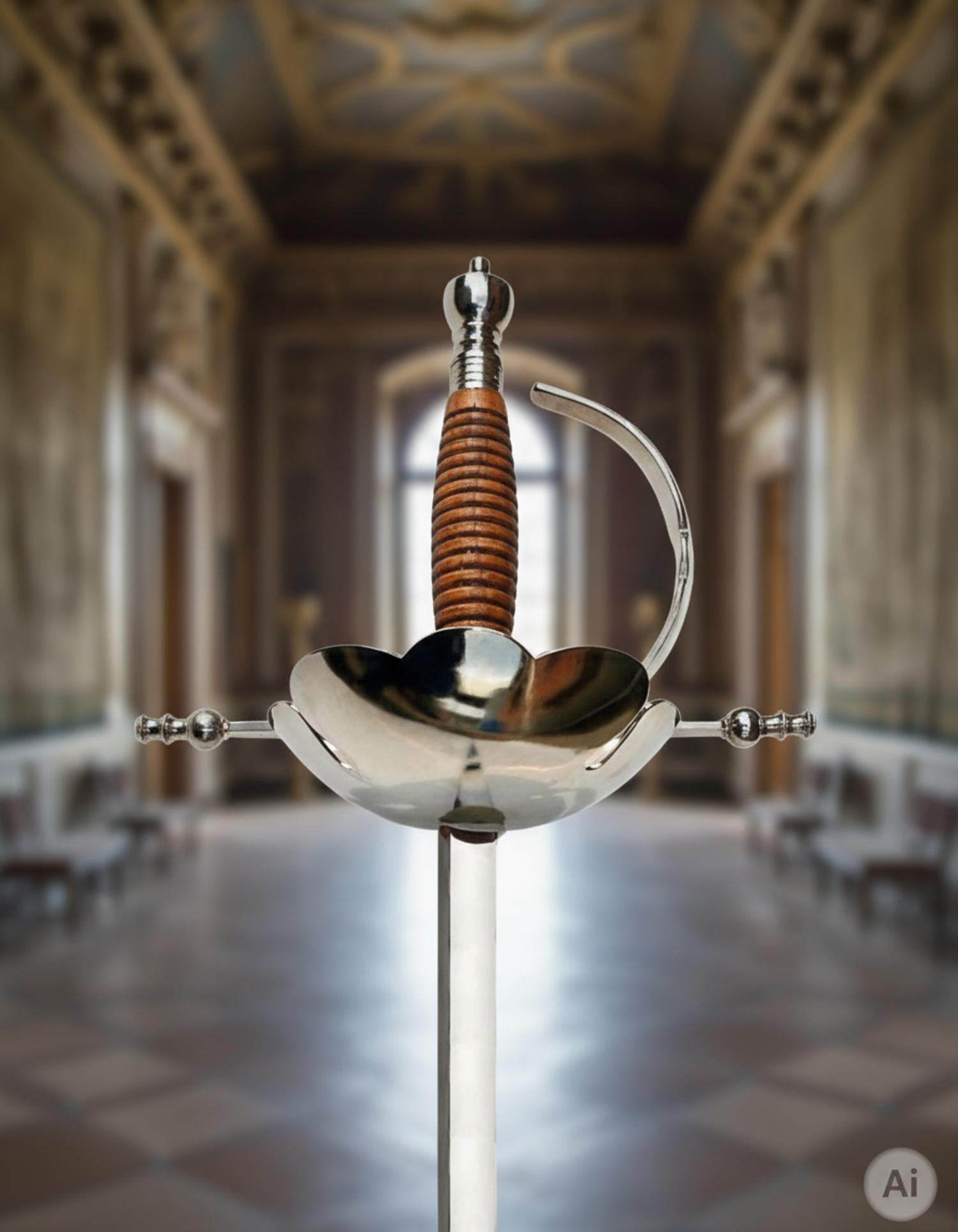 Decorative Castanet Fencing Foil, Smooth Nickel