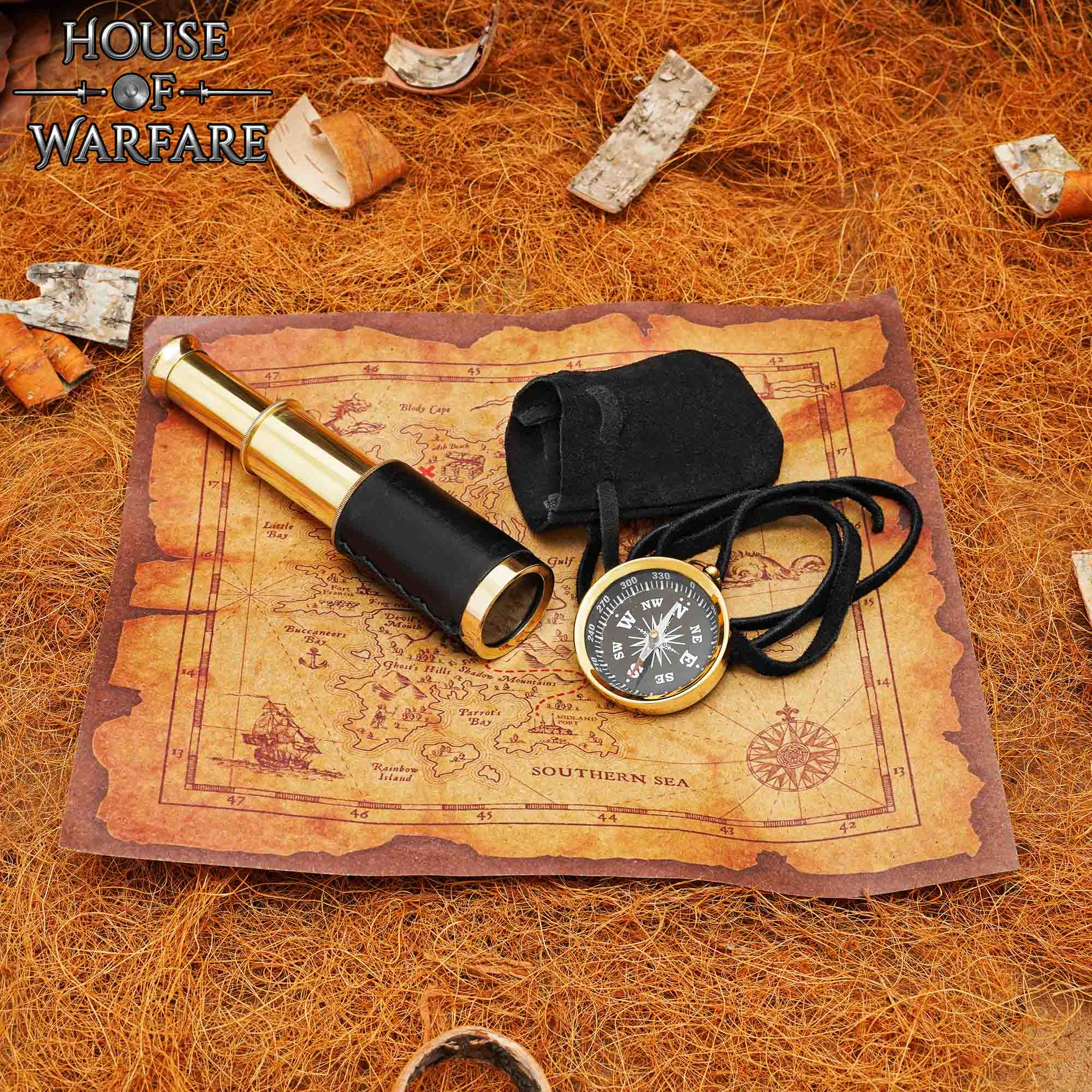 Treasure Hunt Set: compass, telescope, and map