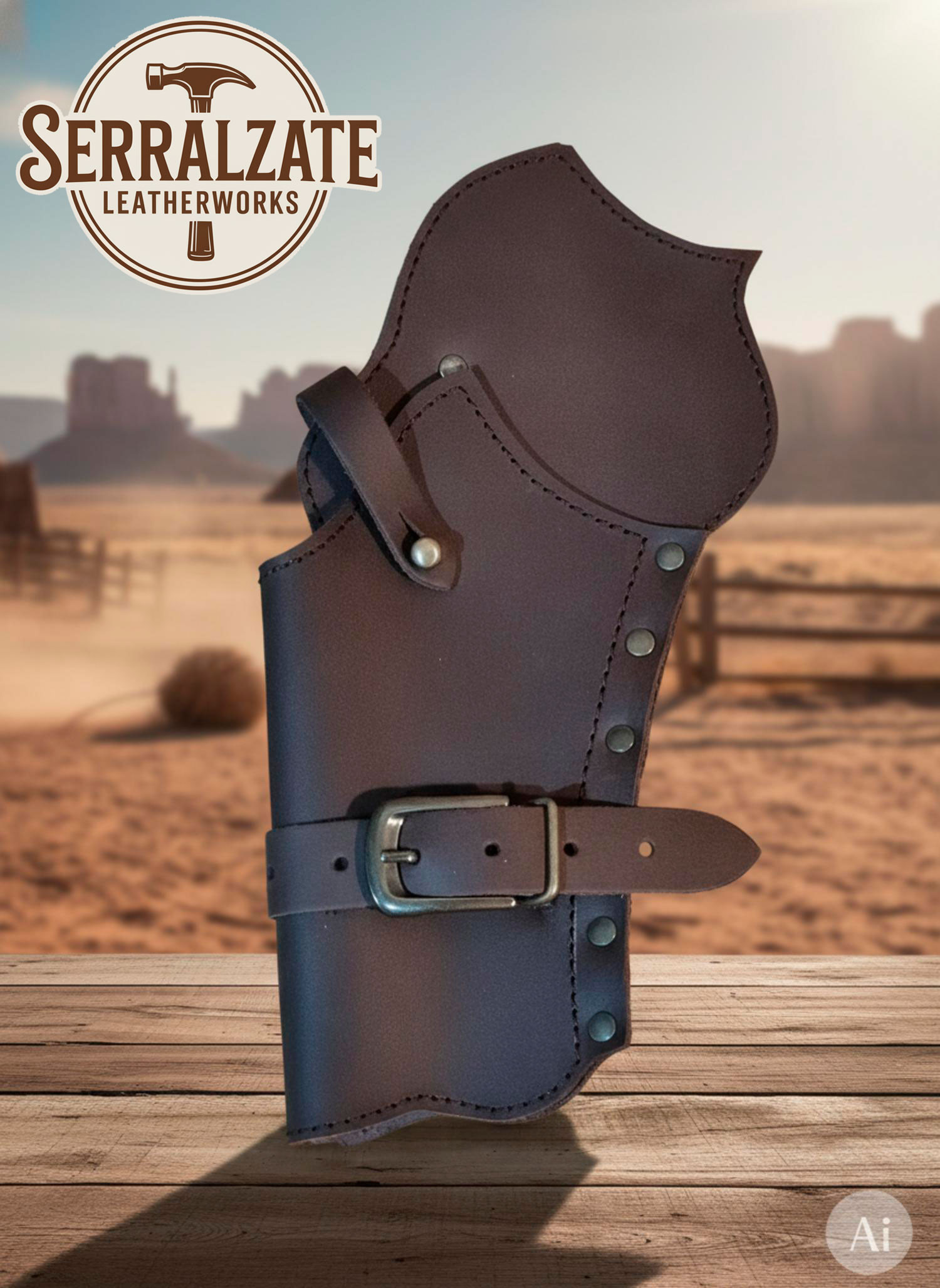 Western-style revolver holster case, brown