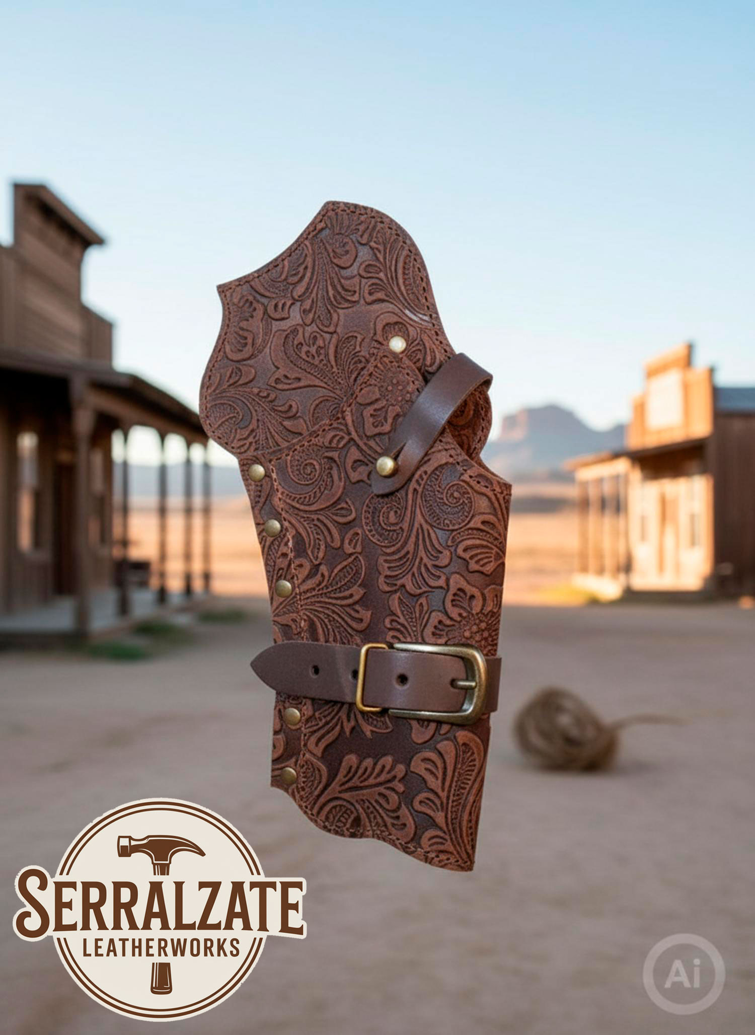 Deluxe Western Revolver Cartridge Holder Case, Brown