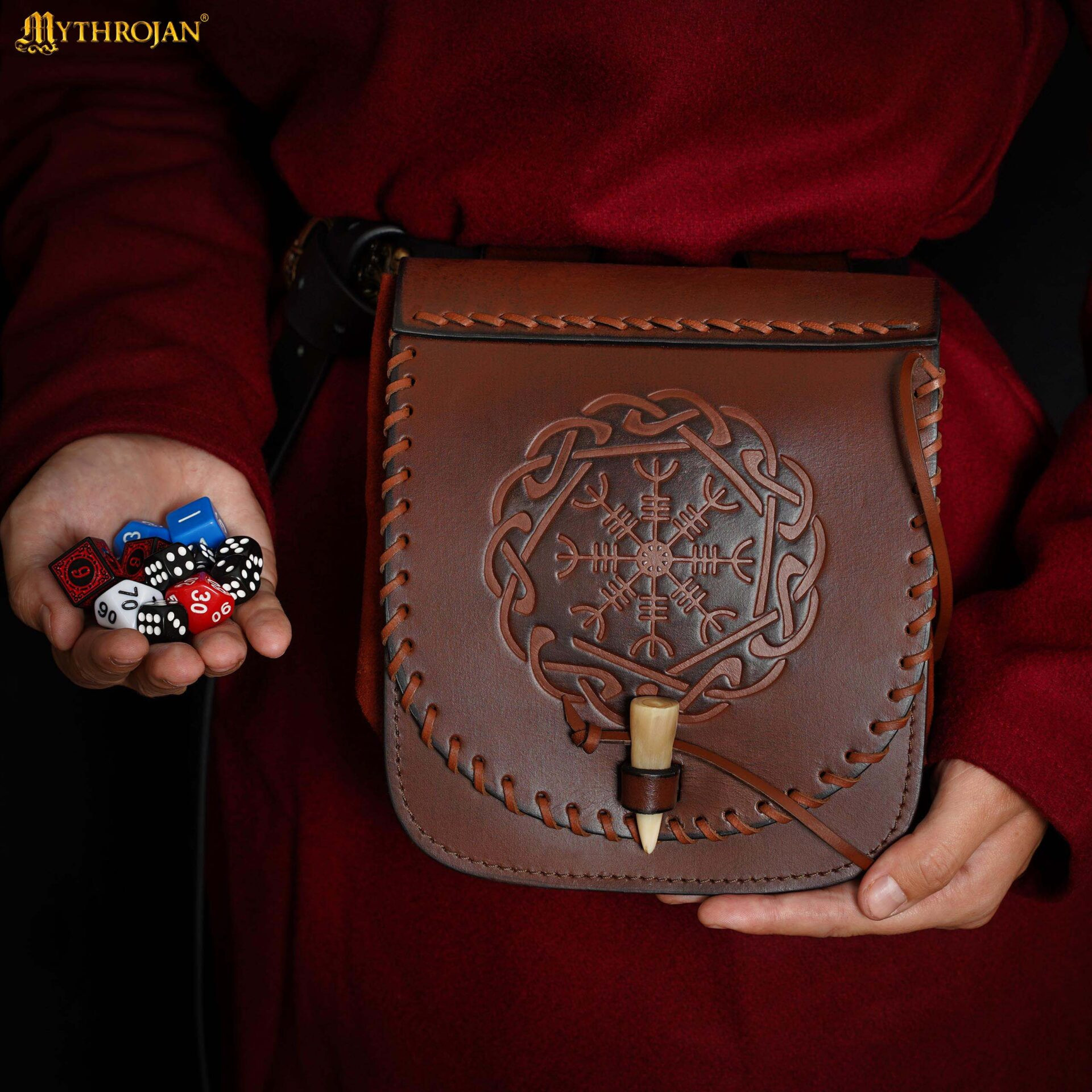 Viking Bag North Warrior for Belt, Brown Leather