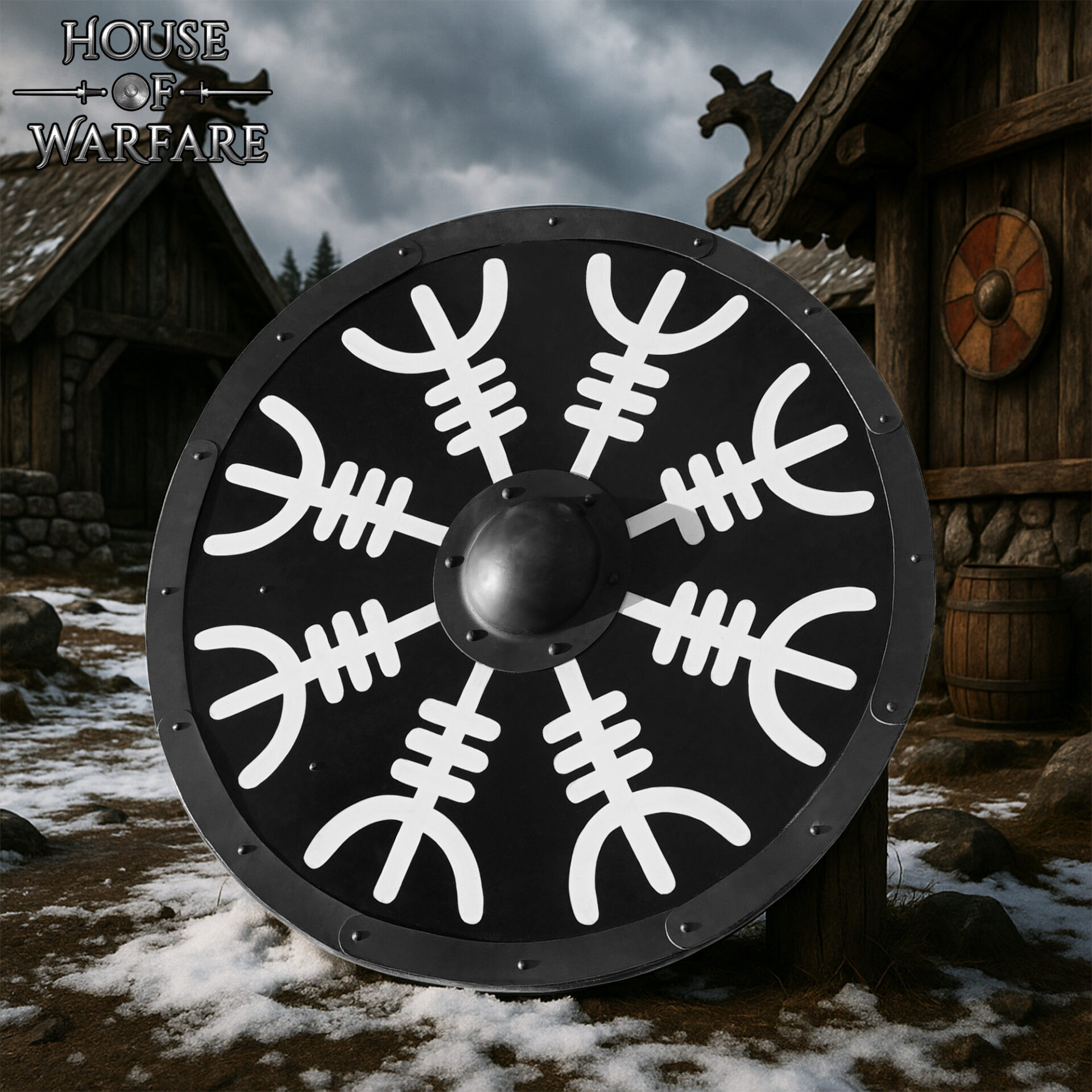Aegishjalmur Round Viking Shield in Wood