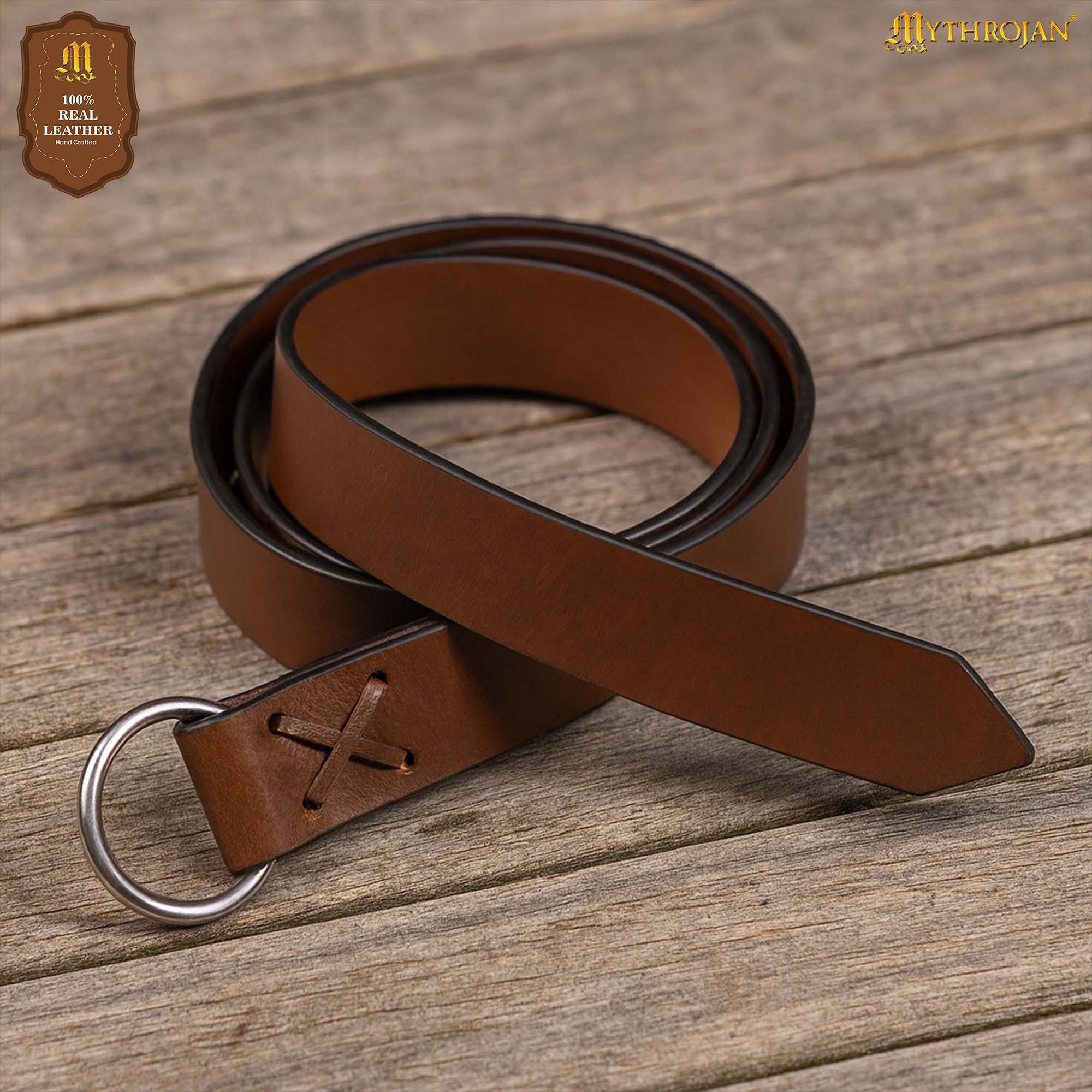 Brown Leather Viking Belt with Buckle