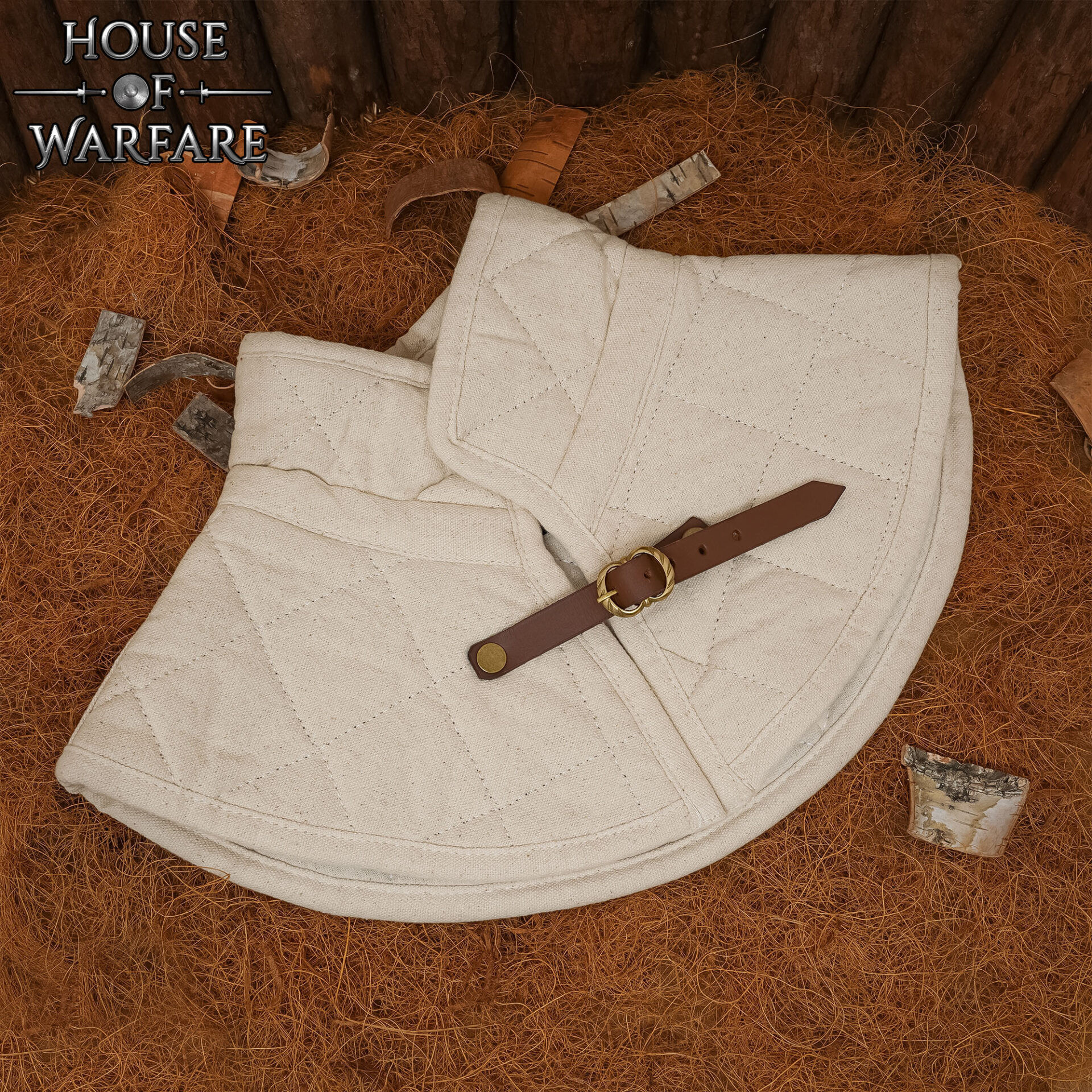 Quilted Medieval Gorget with Strap, Natural Color