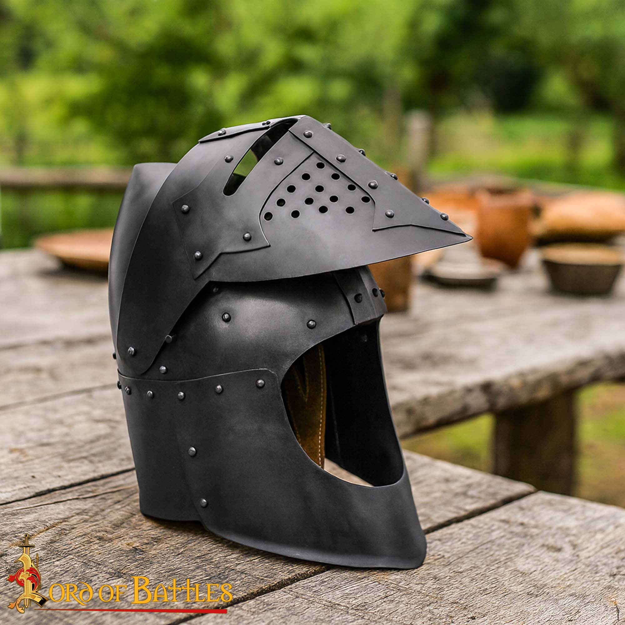 Medieval Bascinet with Visor Knight 14th Century, Blackened Finish