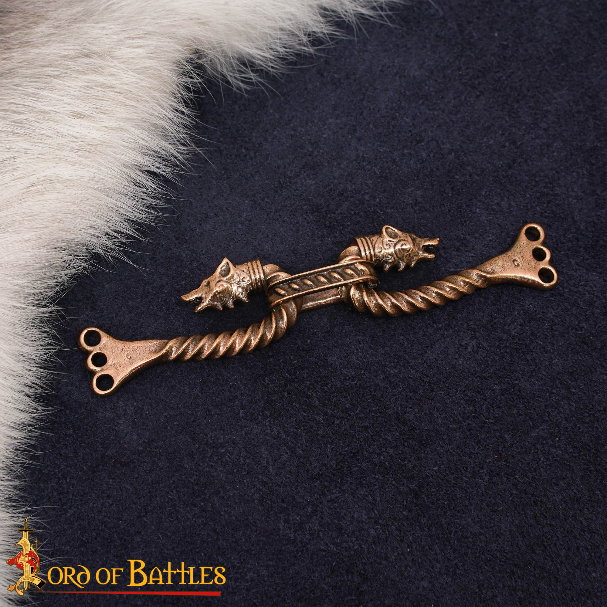 Viking Cloak Fastener with Wolf Design in Aged Bronze