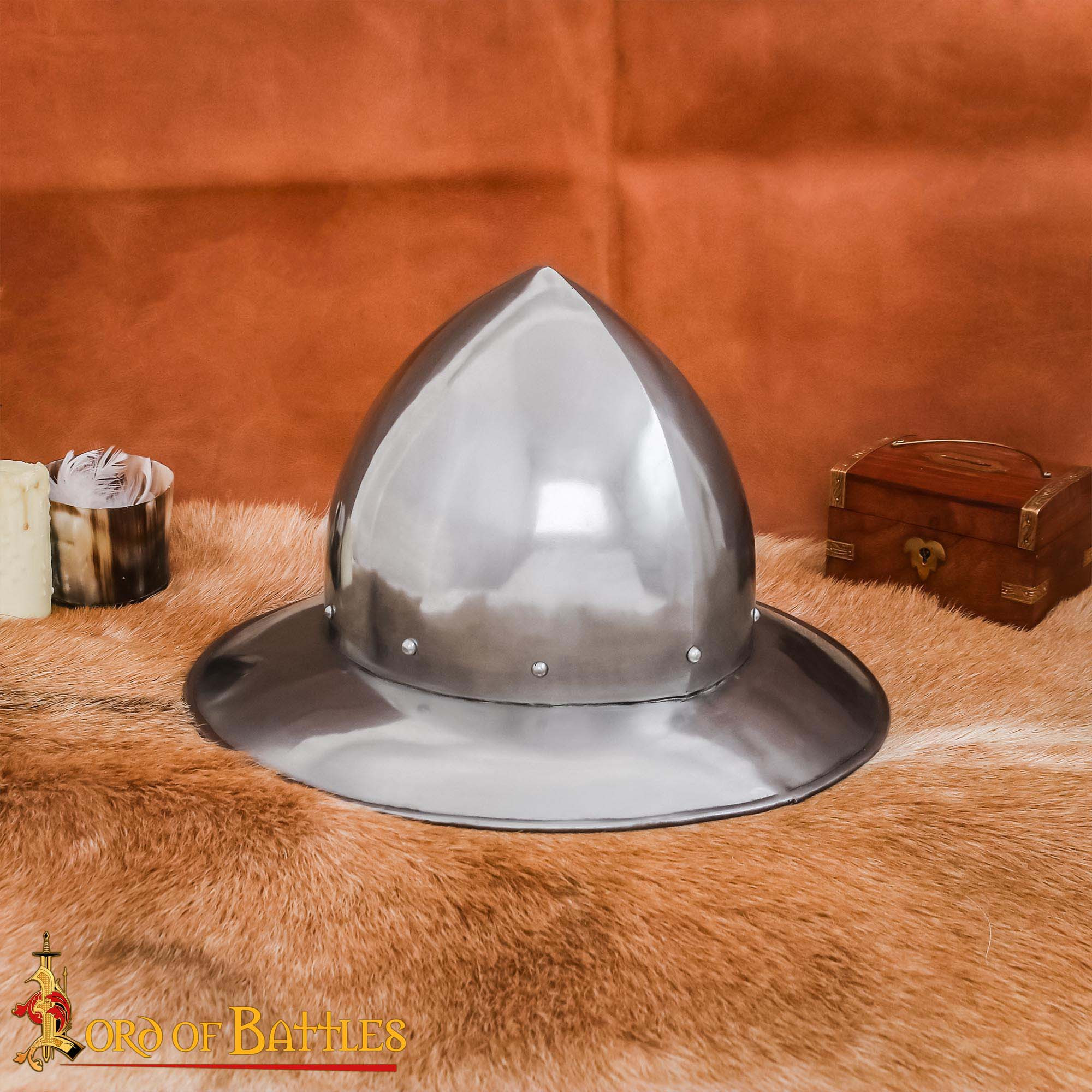 14th Century Polished Steel Kettle Helmet