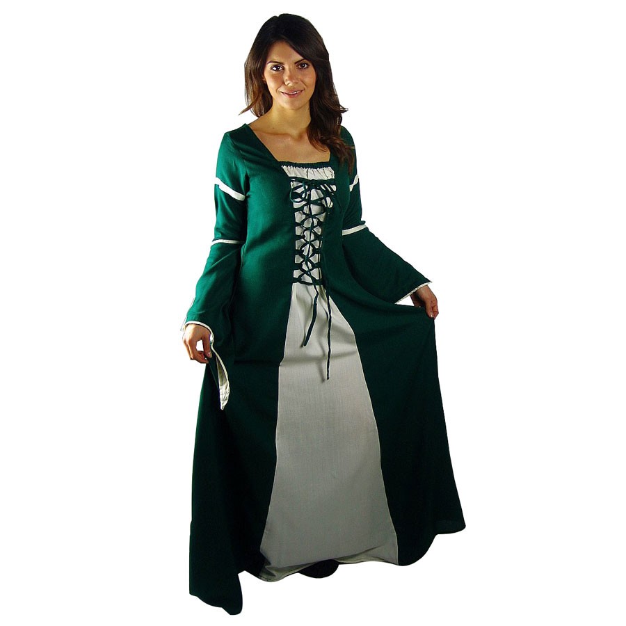 Medieval dress woman Green-White