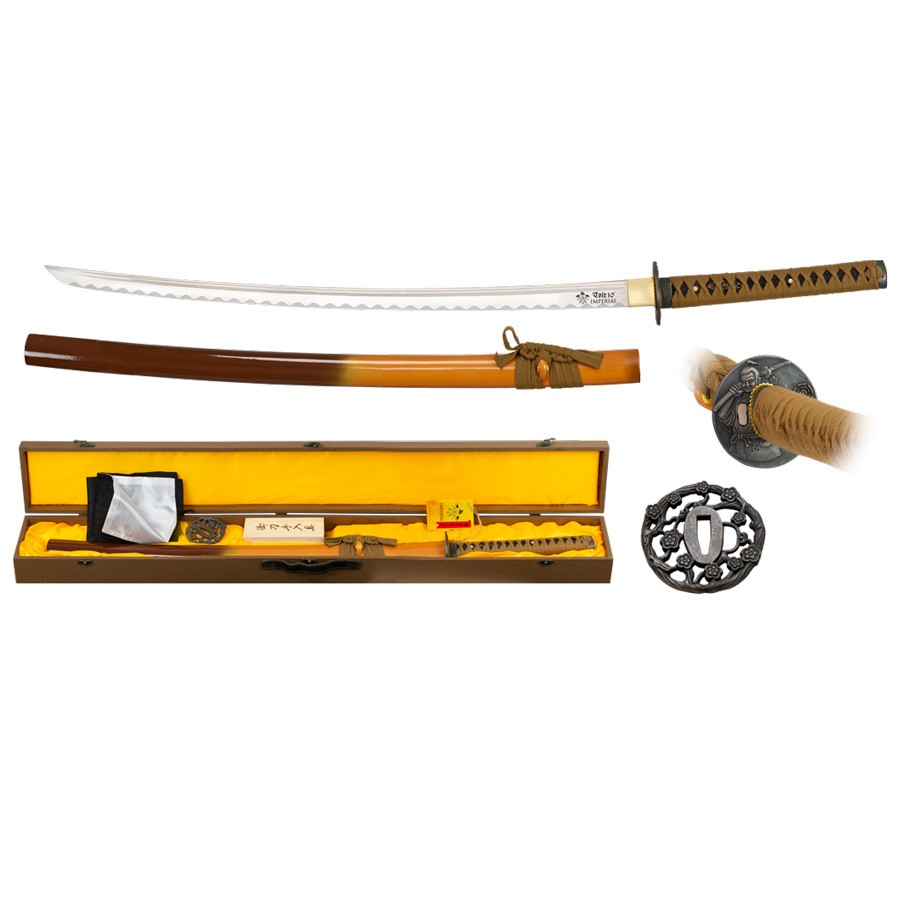Katana carbon steel blade with sheath, cleaning kit and tsubas.