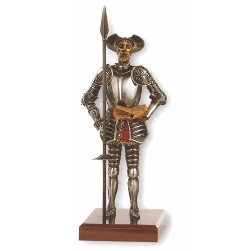 Don Quixote miniature with spear and book, 24 cms.