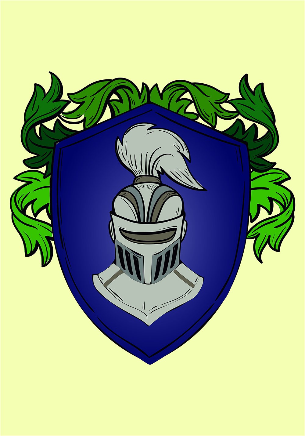 Medieval banner Heraldic shield ivy and helmet