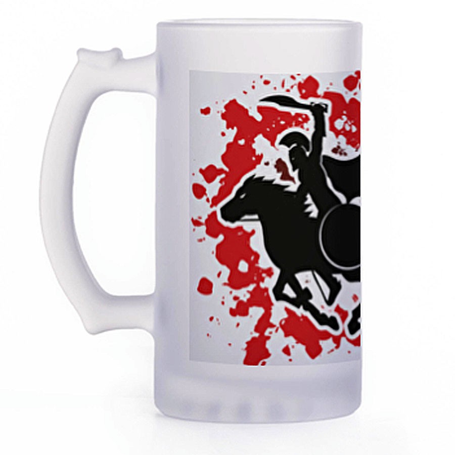Beer mug Greek warriors, translucent glass