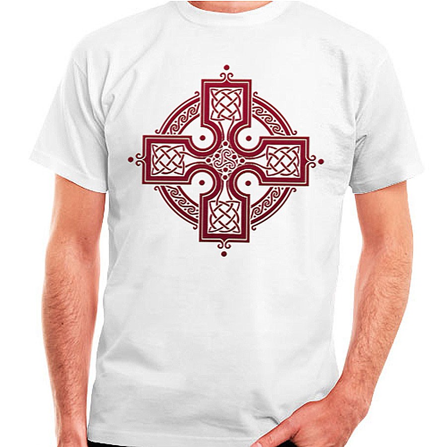 White Celtic Cross T-shirt, short sleeve