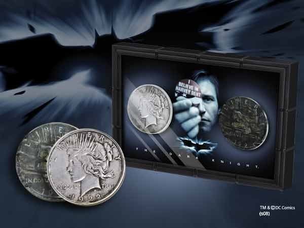 set of 2 Harvey Dent Batman coins: two sides with display