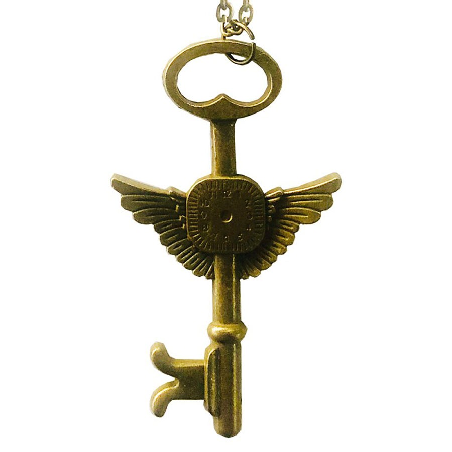 Winged Key Pendant, antique brass