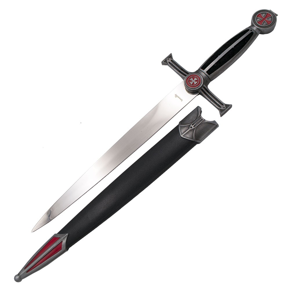 Dagger medieval Templar Cross Red, black finish