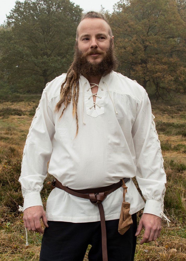 Natural white medieval shirt with ties Corvin model