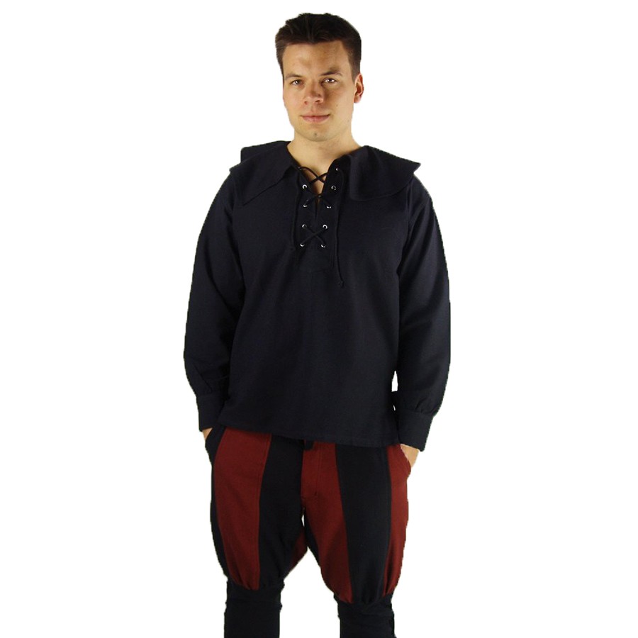 Medieval shirt with Athos model collar, black color