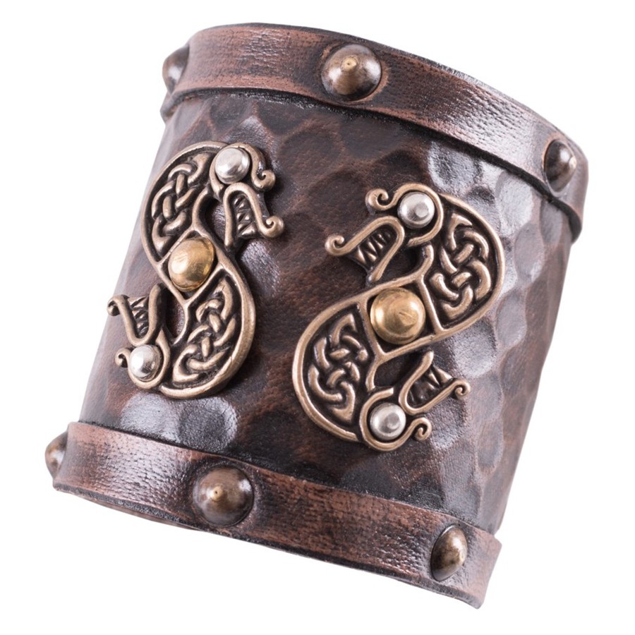 Viking Double Dragon Leather Bracelet