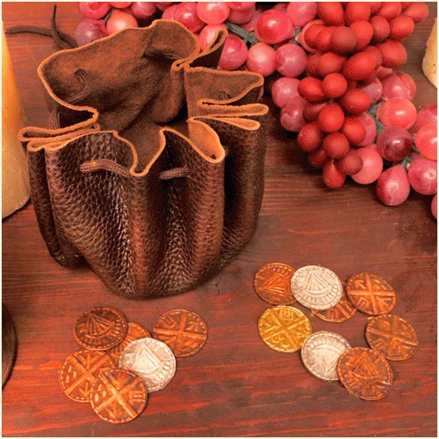 Viking leather bag with 8 coins