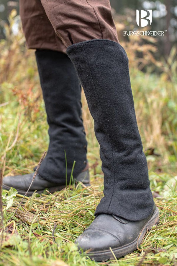 Medieval greaves in Seran wool, black color