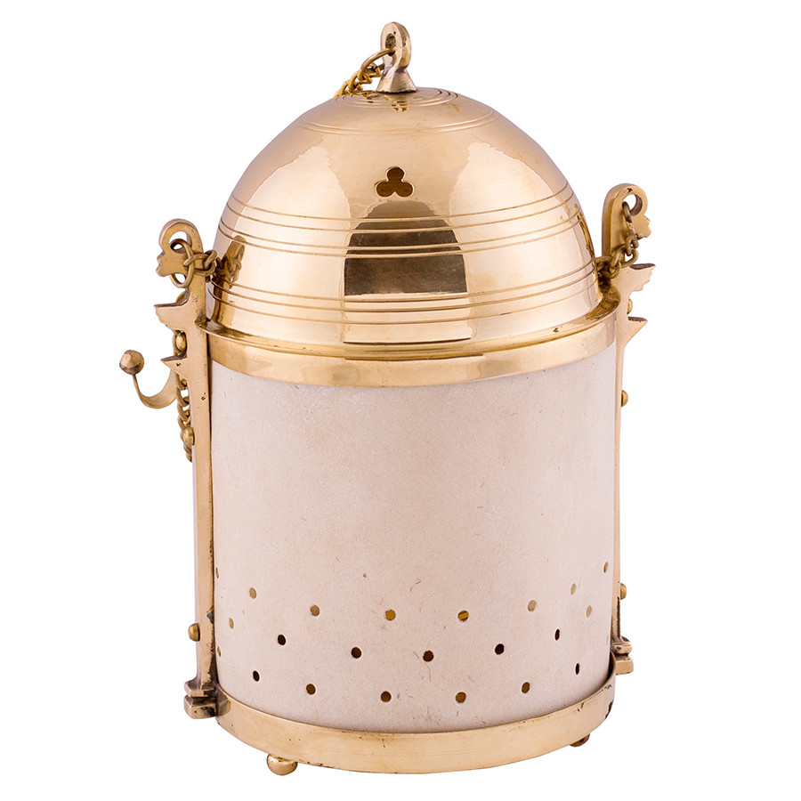 Roman lantern-lantern in brass and natural leather, 1st-3rd centuries AD
