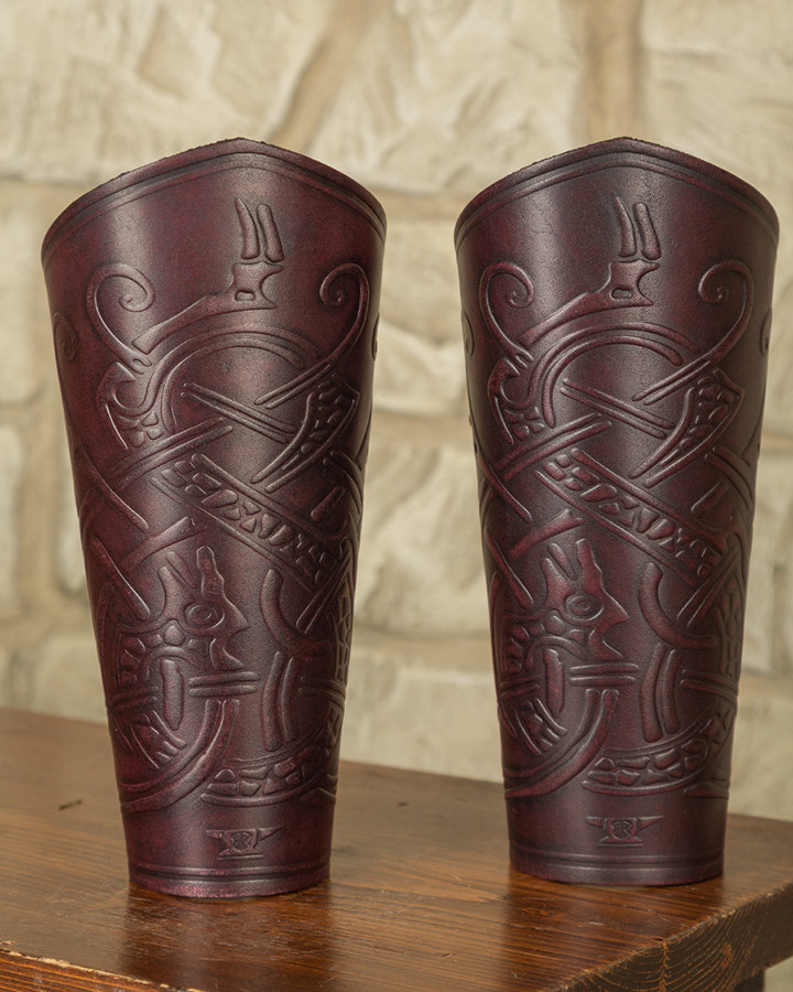 Viking bracers Midgar Ragnarok, red leather